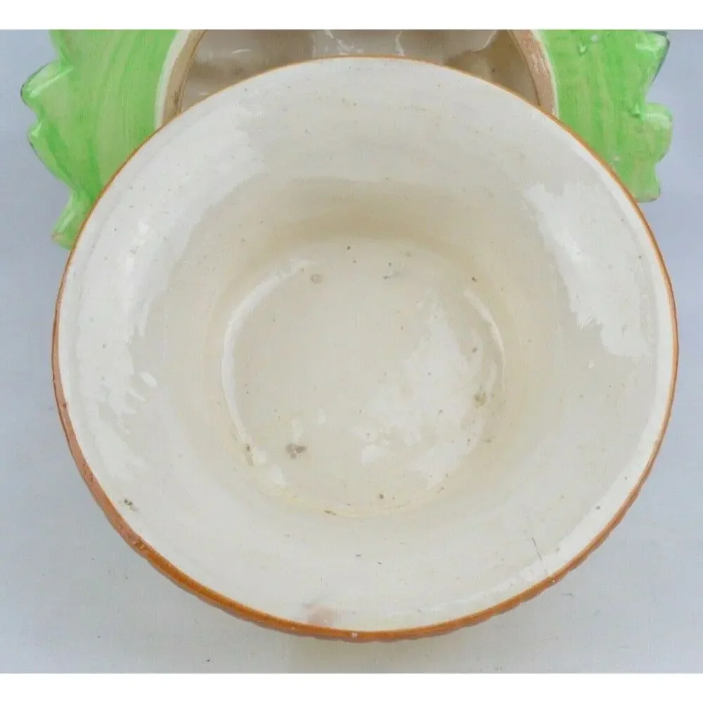 Italian Majolica Ceramic Fruit Basket Canister Jar Lid Centerpiece Antique
